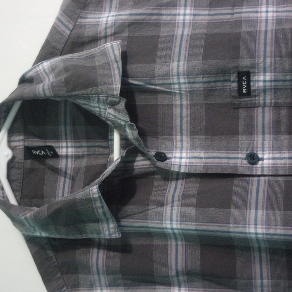 RVCA Slim Fit Gray Collar Short Sleeve Button Down Shirt